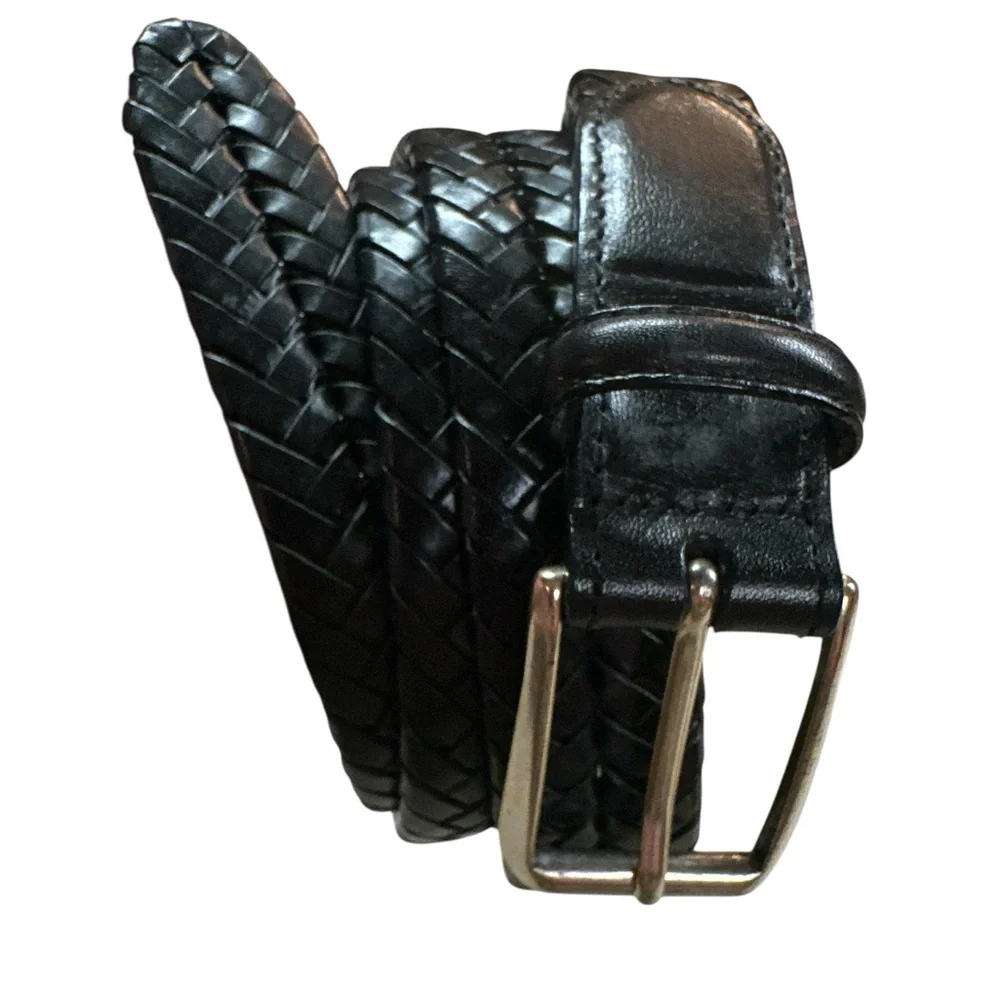Lands End Black Genuine Leather Braided Laser Cutout #3261 Size 40 Preowned